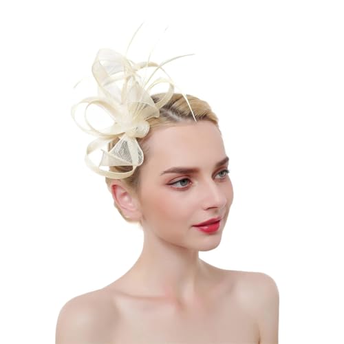 Eleganter Fascinator für Damen, Hut-Haarspangen, Blume, Feder, Netzgarn, Cocktail-Party, Hochzeit, Haarschmuck von Generisch