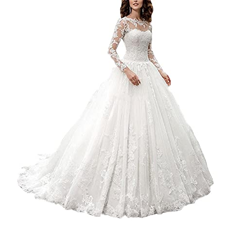 Elegantes Abendkleid für Damen Langarm Spitze Brautkleid Brautkleid mit Schleppe von Generisch