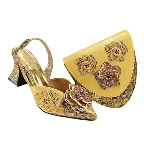 Elegantes Damen-Absatz- und Handtaschen-Set mit Strasssteinen für Abendveranstaltungen und Hochzeiten, gelb, 42 EU Elegantes Damen-Absatz- und Handtaschen-Set mit Strasssteinen für Abendveranstaltungen und Hochzeiten, gelb, 42 EU von Generisch