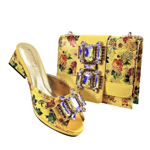 Elegantes Damenschuhe und Handtaschen-Set mit Absatz und italienischem Design, passender Look für Party, Hochzeit, gelb, 42.5 EU von Generisch