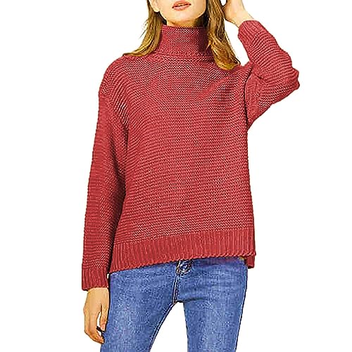 Elegantes Oberteil Damen Pullover Senioren Damen 2023 frauen Und Winter Europäischen Und Amerikanischen Gestrickte Dicken Lange Ärmeln Rollkragen Pulli Damen Oversize Weisser Strickpullover (Red, M) von Generisch