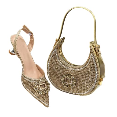 Elegantes und formelles Damen-Handtaschen-Set mit Absatz und passendem Handtaschen-Set für Hochzeiten, Partys, gold, 42.5 EU Elegantes und formelles Damen-Handtaschen-Set mit Absatz und passendem Handtaschen-Set für Hochzeiten, Partys, gold, 42.5 EU von Generisch