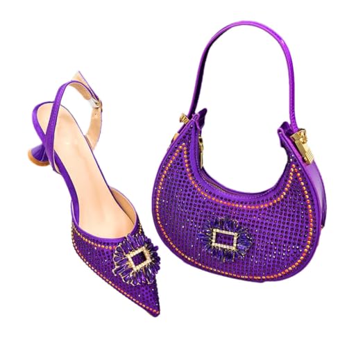 Elegantes und formelles Damen-Handtaschen-Set mit Absatz und passendem Handtaschen-Set für Hochzeiten, Partys, violett, 40 EU Elegantes und formelles Damen-Handtaschen-Set mit Absatz und passendem Handtaschen-Set für Hochzeiten, Partys, violett, 40 EU von Generisch