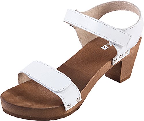 Elegeante Holz Clogs Pumps Sandalen - Gr.35, 36, 37, 38, 39, 40, 41, 42 Schwarz, Weiß, Rot/Schwarz Echt Leder (Weiß, EU Schuhgrößensystem, Erwachsene, Damen, Numerisch, M, 39) von Generisch