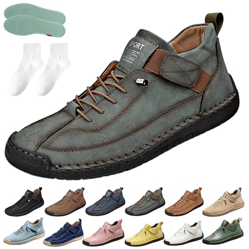 Elira Bequeme Stützende Sneakers, Novae Schuhe, Slip On Sneaker Barfußschuhe Leder Orthopädische Leichtigkeit rutschfeste (Armeegrün,38) von Generisch