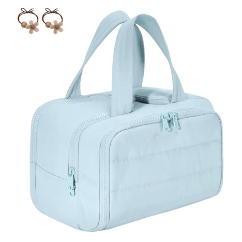 Elouva Kulturtasche, große, weit zu öffnende Reise-Kosmetiktasche, leichte, wasserdichte Kulturtasche für Damen mit Trennwand und Tragegriff (Blau) von Generisch