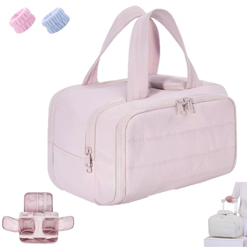 Elouva Toiletry Bag, 4-in-1 Multi-Functional Lightweight Makeup Bags for Women, Large Capacity Wide-Open Cosmetic Bags, Lightweight with Handle, Suitable for Travel and Vacation (Light Pink) von Generisch