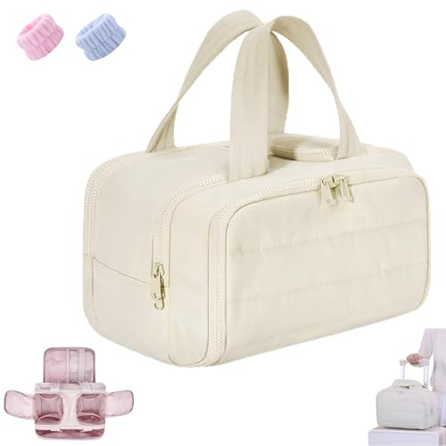 Elouva Toiletry Bag, 4-in-1 Multi-Functional Lightweight Makeup Bags for Women, Large Capacity Wide-Open Cosmetic Bags, Lightweight with Handle, Suitable for Travel and Vacation (Off-White) von Generisch
