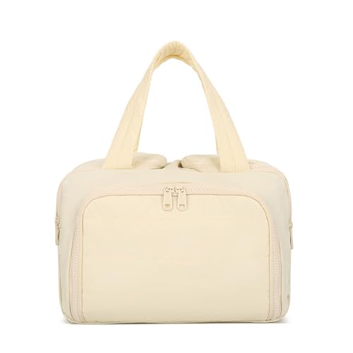 Elouva Toiletry Bag, Elouva Large Capacity Travel Cosmetic Bag for Women, 4-in-1 Multifunctional Lightweight Makeup Bags with Handle, Portable Waterproof Open Flat Organizer Bags (Beige) von Generisch