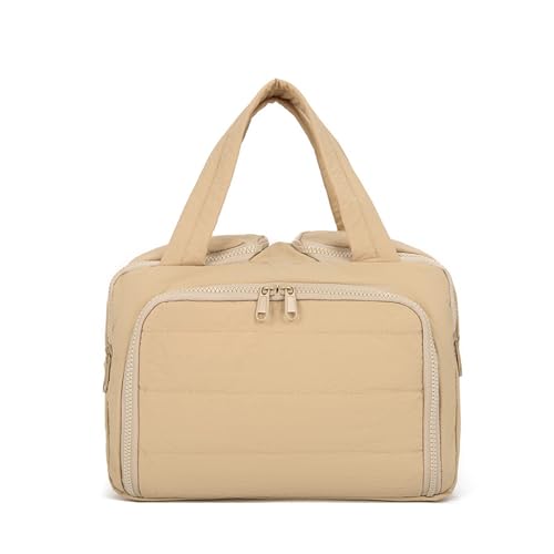 Elouva Toiletry Bag, Elouva Large Capacity Travel Cosmetic Bag for Women, 4-in-1 Multifunctional Lightweight Makeup Bags with Handle, Portable Waterproof Open Flat Organizer Bags (Khaki) von Generisch