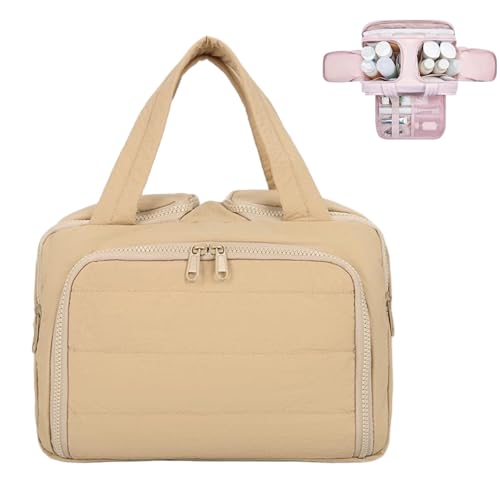 Elouva Toiletry Bag, Large Capacity Wide-Open Travel Cosmetic Bag Organizer, Puffy 4-in-1 Multi-Functional Portable Waterproof for Women Accessory, Essentials, Toiletries (Khaki) von Generisch