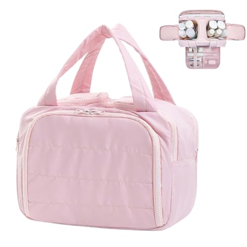 Elouva Toiletry Bag, Large Capacity Wide-Open Travel Cosmetic Bag Organizer, Puffy 4-in-1 Multi-Functional Portable Waterproof for Women Accessory, Essentials, Toiletries (Pink) von Generisch