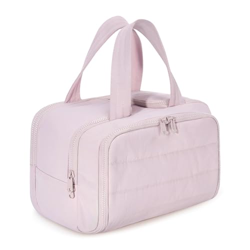 Elouva Toiletry Bag, Large Capacity Wide-Open Travel Makeup Bag, 4-in-1 Puffy Multi-Functional Cosmetic Bags for Women with Handle for Accessories, Essentials, Toiletries (Light pink) von Generisch