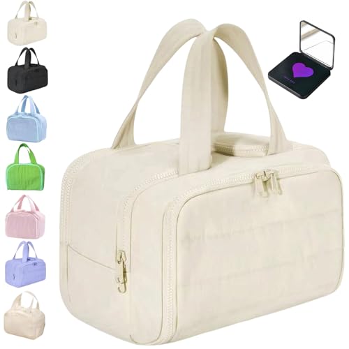 Elouva Toiletry Bag – 4-in-1 Large Capacity Travel Cosmetic Organizer for Women, Waterproof Makeup Bag with Handle, Wide-Open Design for Toiletries and Accessories(Beige) von Generisch