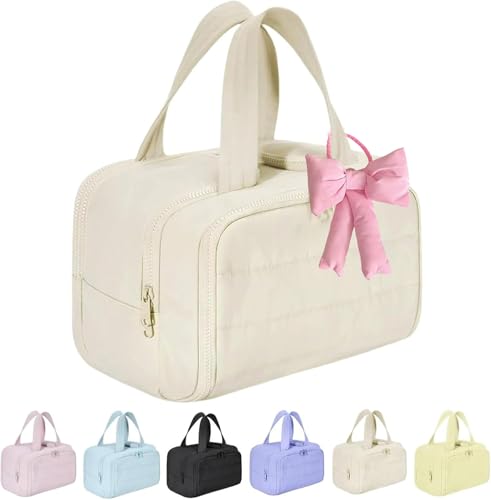 Elouva Toiletry Bag A 4-In-1 Travel Organizer, Elova Toiletries Bag, Convely Toiletry Bags, Large Capacity Wide-Open Travel Cosmetic Bags,Waterproof Dry & Wet Separation, Machine Washable (Beige) von Generisch