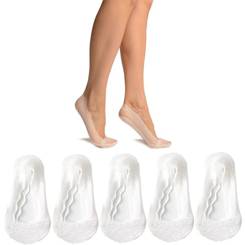 Emboadlie Lace No Show Liner Socks for Women, Floral Micro Mesh With Silicon Grip & Cotton Sole Footsies,Breathable Low Cut (White) von Generisch