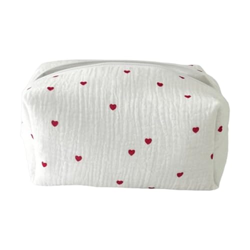 Embroidered Makeup Bag, Portable Toiletry Bag, 6.89x4.13x4.13inch, Stylish Cosmetic Organizer, Fashionable Multi-Use Storage for Jewelries, Lipstick, Travels, Red Love/Lace Bow von Generisch