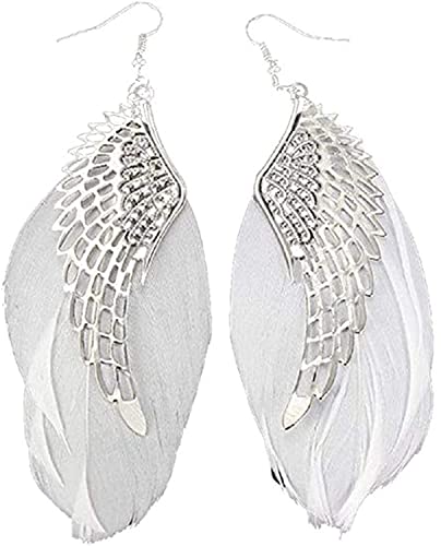 Engelsflügel-Feder-Ohrringe, Bohemian-Stil, weiße Feder, baumelnd, leicht, handgefertigt, exquisite Ornamente, Hochzeitsschmuck, Haltbarkeit und Mode von Generisch