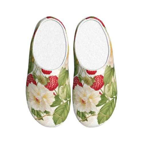 Erdbeere Blume Damen Hausschuhe Flanell Haus Pantoffeln für Herren Obst rutschfeste Warme Winterschuhe für Indoor Outdoor, mehrfarbig, X-Small Men/ Large Women von Generisch
