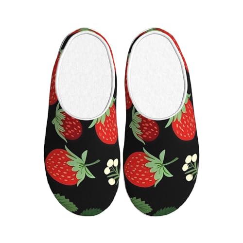 Erdbeere Damen Hausschuhe Flanell Haus Pantoffeln für Männer Obst Blume rutschfeste Warme Winterschuhe für Indoor Outdoor, mehrfarbig, X-Small Men/ X-Large Women von Generisch