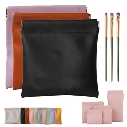 Erebloom Leather Pouch Pouchic Personalisierte Snap Closure Leder Organizer Pouch, Mini Portable Waterproof Makeup & Cosmetic Square Pouch für Handtasche, Reisen & täglichen Gebrauch (3-C,10 * 10cm) von Generisch