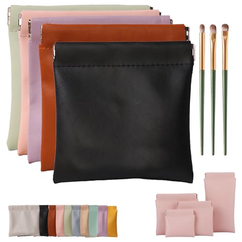 Erebloom Leather Pouch Pouchic Personalisierte Snap Closure Leder Organizer Pouch, Mini Portable Waterproof Makeup & Cosmetic Square Pouch für Handtasche, Reisen & täglichen Gebrauch (5-A,10 * 10cm) von Generisch