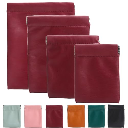 Erebloom Pouchic – Personalisierte Leder-Organizer-Tasche mit Schnappverschluss, kleine Münzbörse für Damen, Auto, Kleingeld, Geldtasche, Reisebrieftasche, Bargeld-Organizer-Tasche, weinrot, Täglich von Generisch