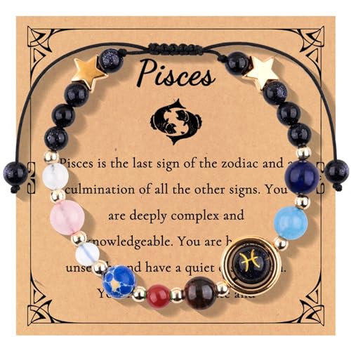 Erkundung der natürlichen Schönheit: Zutaten empfohlen Neue 12 Sternbilder Armband Verstellbares Seil Armband Hand Perlen Planet Perlen Binäre Uhren für Herren, Einheitsgröße, Papier, Kein edelstein von Generisch