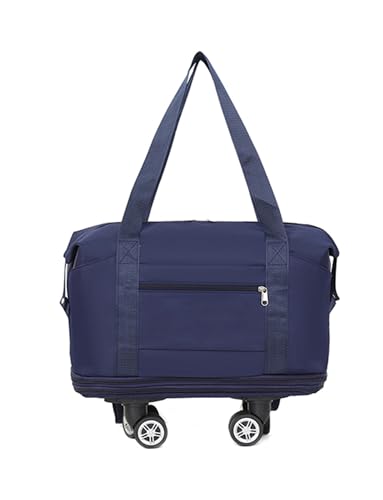 Erweiterbarer Seesack mit Rollen – zusammenklappbare Reisetasche for Flug- und Autoreisen | Faltbare Wochenendtasche mit 360°-Rollen for Damen und Herren(Dark Blue) von Generisch