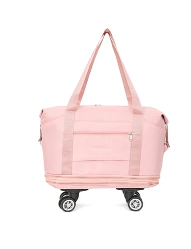 Erweiterbarer Seesack mit Rollen – zusammenklappbare Reisetasche for Flug- und Autoreisen | Faltbare Wochenendtasche mit 360°-Rollen for Damen und Herren(Pink) von Generisch