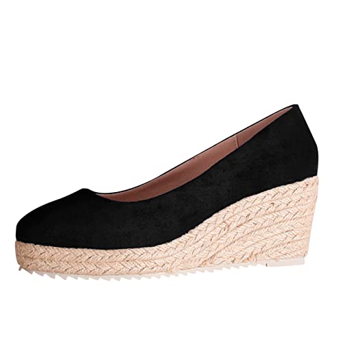 Espadrilles Für Damen Keilabsatz, Slip On Schuhe Einfarbig Geschlossen Plateauschuhe Spitzer Zehenbereich Schlupfschuhe Bequeme Keilpumps Plateau Plattform Damenpumps Freizeitschuhe von Generisch