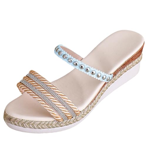 Espadrilles Pantoletten Bequeme Keilsandalen Peep Toe Orthopädische Schlappen Elegant Slipper Lässige Atmungsaktive Hausschuhe Waschbare Plateau Slides Rutschfeste Keilabsatz Sommerschuhe von Generisch
