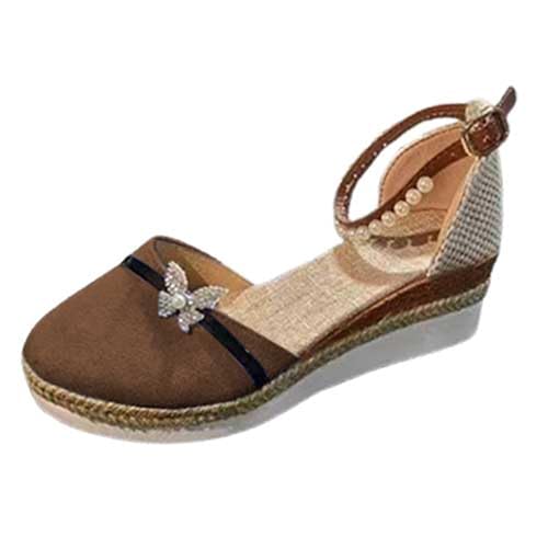 Espadrilles für Damen Plateau Sandale mit Weich Fussbett Geschlossen Casual Strandschuhe Elegant Keilsandale Bequem Keilabsatz Hausschuhe Plattform Schlappen Rutschfest Sandalette Leicht Wanderschuhe von Generisch
