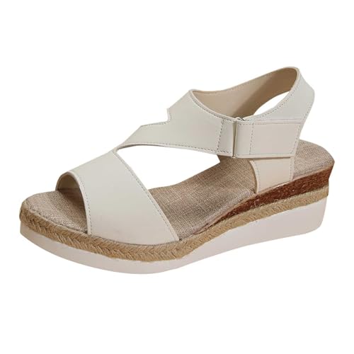 Espadrilles für Damen Plateau Sandale mit Weiche Fussbett Freizeit Strandsandale Offener Zehen Keilsandale Bequem Keilabsatz Hausschuhe Plattform Schlappen Rutschfest Sandalette Leicht Wanderschuhe von Generisch