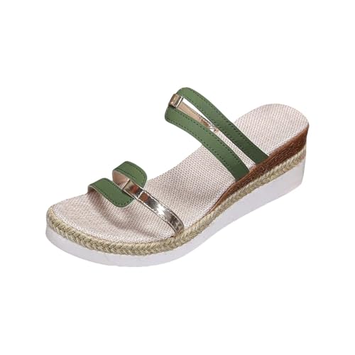 Espadrilles mit Keilabsatz für Damen, Plateau-Riemchensandalen, Keilabsatz, flache römische Sandalen, elegante Sandalen, Hochzeit, Party, Schuhe, ausgehöhlter Schuh mit orthopädischem Kissen von Generisch