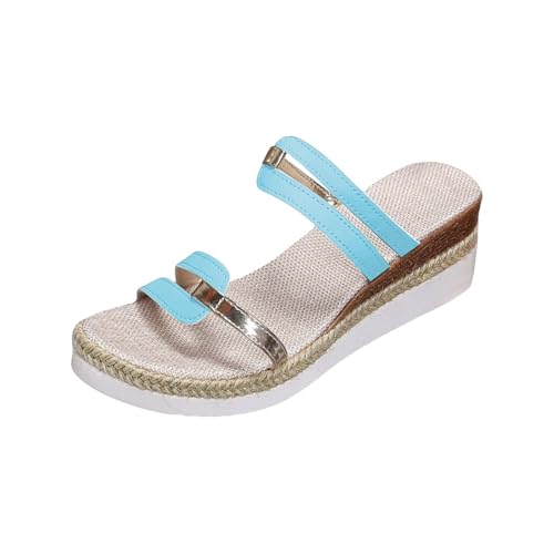 Espadrilles mit Keilabsatz für Damen, Plateau-Riemchensandalen, Keilabsatz, flache römische Sandalen, elegante Sandalen, Hochzeit, Party, Schuhe, ausgehöhlter Schuh mit orthopädischem Kissen von Generisch