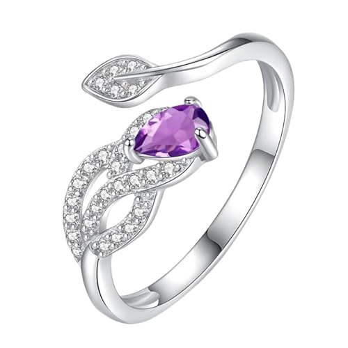 Eternity Feathers Ring Mit Zirkonia, 925 Sterling Silber, Ehering Für Frauen, Natürlicher Edelstein Im Tropfenschliff, Fingerring, Statement-Versprechensring Für Sie, Mit Box, Amethyst von Generisch