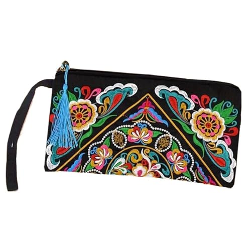 Ethnic Embroidered Long Wallet - Retro Large Capacity Women's Clutch with Phone Compartment, Style 1, Taglia Unica von Generisch