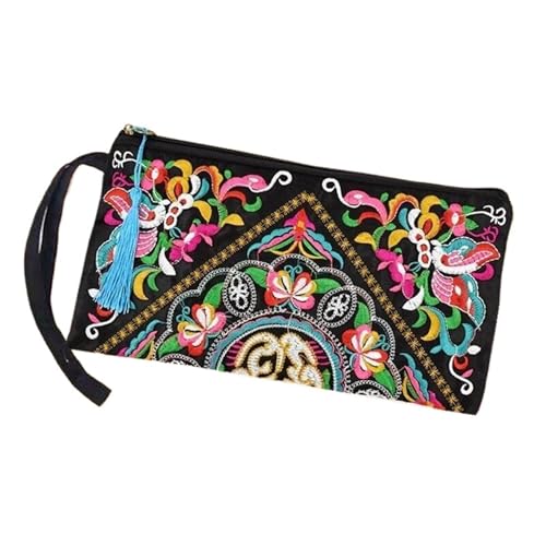 Ethnic Embroidered Long Wallet - Retro Large Capacity Women's Clutch with Phone Compartment, Style2, Taglia Unica von Generisch