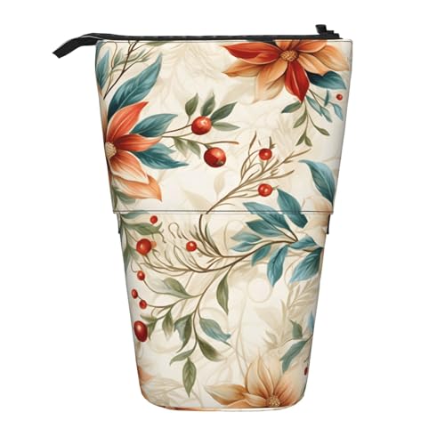 Ethnische Blume Floral Stehendes Federmäppchen Vintage Stifteetui Halter Teleskop-Bleistifttasche Pop-Up-Kosmetiktasche Schreibwaren-Organizer für Schule, Büro, Reisen von Generisch