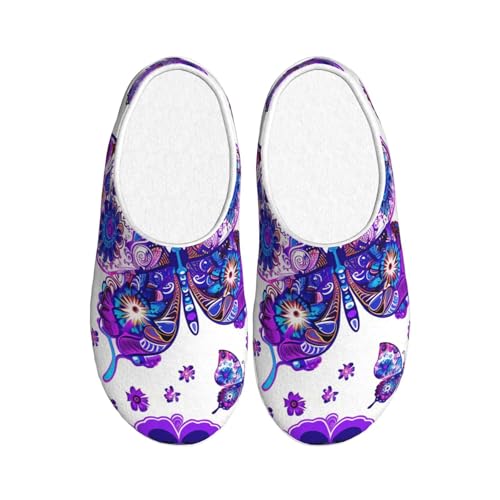 Ethnische Schmetterling Damen Hausschuhe Flanell Haus Pantoffeln für Herren Mandala Blume rutschfeste Warme Winterschuhe für Indoor Outdoor, mehrfarbig, X-Small Men/ XX-Large Women von Generisch