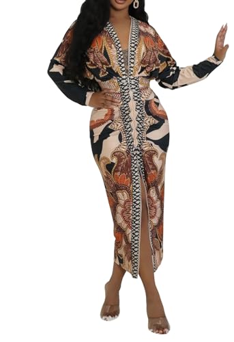 Ethno Wickelkleid mit tiefem V Ausschnitt gerafftem Maxikleid mit Vintage Flair von Generisch