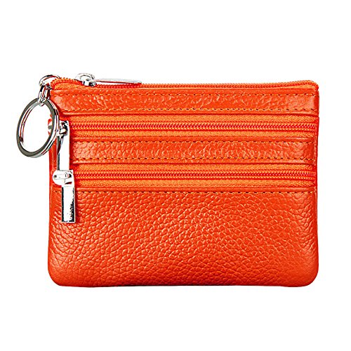 Etui Geldbörsen Kleingeld Kleiner Reißverschluss Damen Halter Schlüssel Geldbörse Taschen Brieftasche Leder Slim Wallet für Männer (Orange, Einheitsgröße) von Generisch