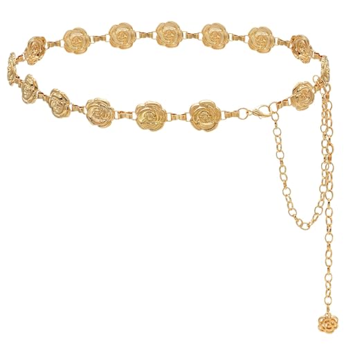 Eule Halskette Gold Silver Color Rose Chain Belt Women Fashion Metal Thin Shiny Flower Belts Female Jeans Dress Decoration Belt Perlenkette Damen (Gold, One Size) von Generisch