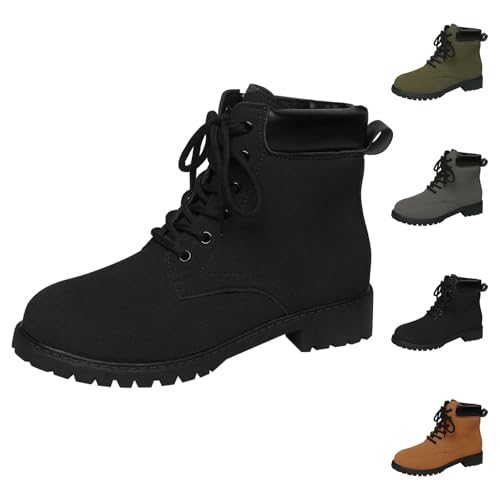 Europäische und amerikanische Damen-Stiefeletten vorne, Übergröße, britischer Stil, PU-Leder-Stiefel für Damen, Damenstiefel, Größe 45, Schwarz , 40 EU von Generisch