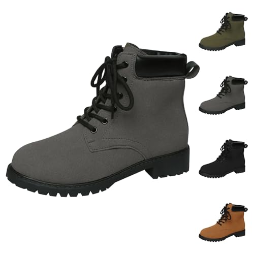 Europäische und amerikanische Damen-Stiefeletten vorne, Übergröße, britischer Stil, PU-Leder-Stiefel für Damen, Damenstiefel, Größe 45, grau, 39 EU von Generisch