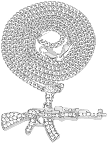 Exquisite Halskette AK47 Diamantbesetzte Hip-Hop-Anhänger-Halskette Persönlichkeit Kreative Submachine-Anhänger-Strickjacke-Kette-Bestes Geschenk für Mädchen Frau T-SL-01215Professionelle Verarbeitung von Generisch