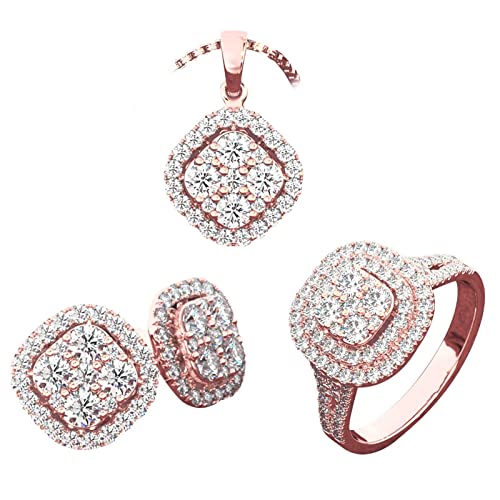 Exquisite Ringe Halskette Ohrringe Schmuckset für Frauen Zirkon Kette Anhänger Hochzeit Verlobung Jahrestag Geburtstag Freundin Frau Apart Schmuck (Rose Gold, 8) von Generisch