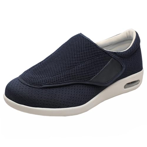 Extrabreite Weite Slip-On-Sneaker für Herren, Diabetiker-Schuhe, ältere Menschen, verstellbarer Verschluss, Wander-Sneaker, leicht, für geschwollene Füße, atmungsaktiv, Sommer-Slipper, dunkelblau, 43 von Generisch