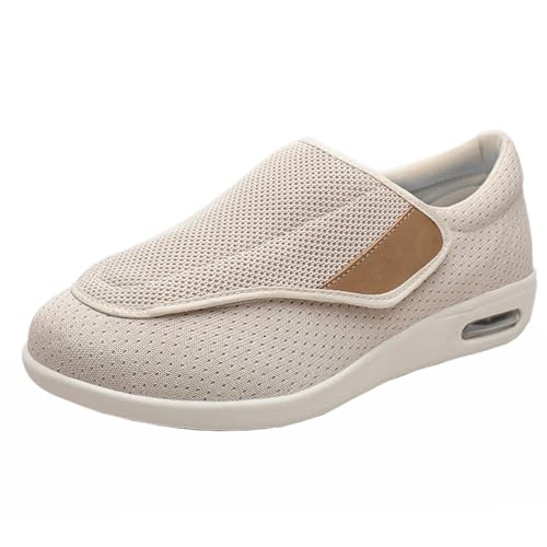 Extrabreite Weite Slip-On-Sneaker für Herren, Diabetiker-Schuhe, ältere Menschen, verstellbarer Verschluss, Wander-Sneaker, leicht, für geschwollene Füße, atmungsaktiv, Sommer-Slipper, beige, 44 EU Extrabreite Weite Slip-On-Sneaker für Herren, Diabetiker-Schuhe, ältere Menschen, verstellbarer Verschluss, Wander-Sneaker, leicht, für geschwollene Füße, atmungsaktiv, Sommer-Slipper, beige, 44 EU von Generisch